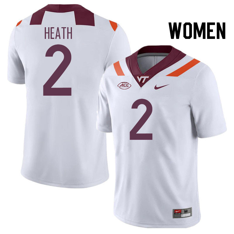 Women #2 Takye Heath Virginia Tech Hokies College Football Jerseys Stitched Sale-White - Click Image to Close